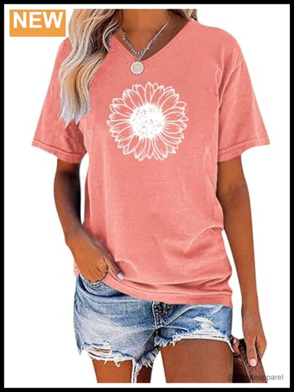 V Neck Sunflower Printed Summer Tee Cotton T Shirt